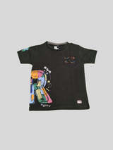 Black Graphic T-Shirt – Colorful Abstract Art & 'Rapid Force' Print - Black