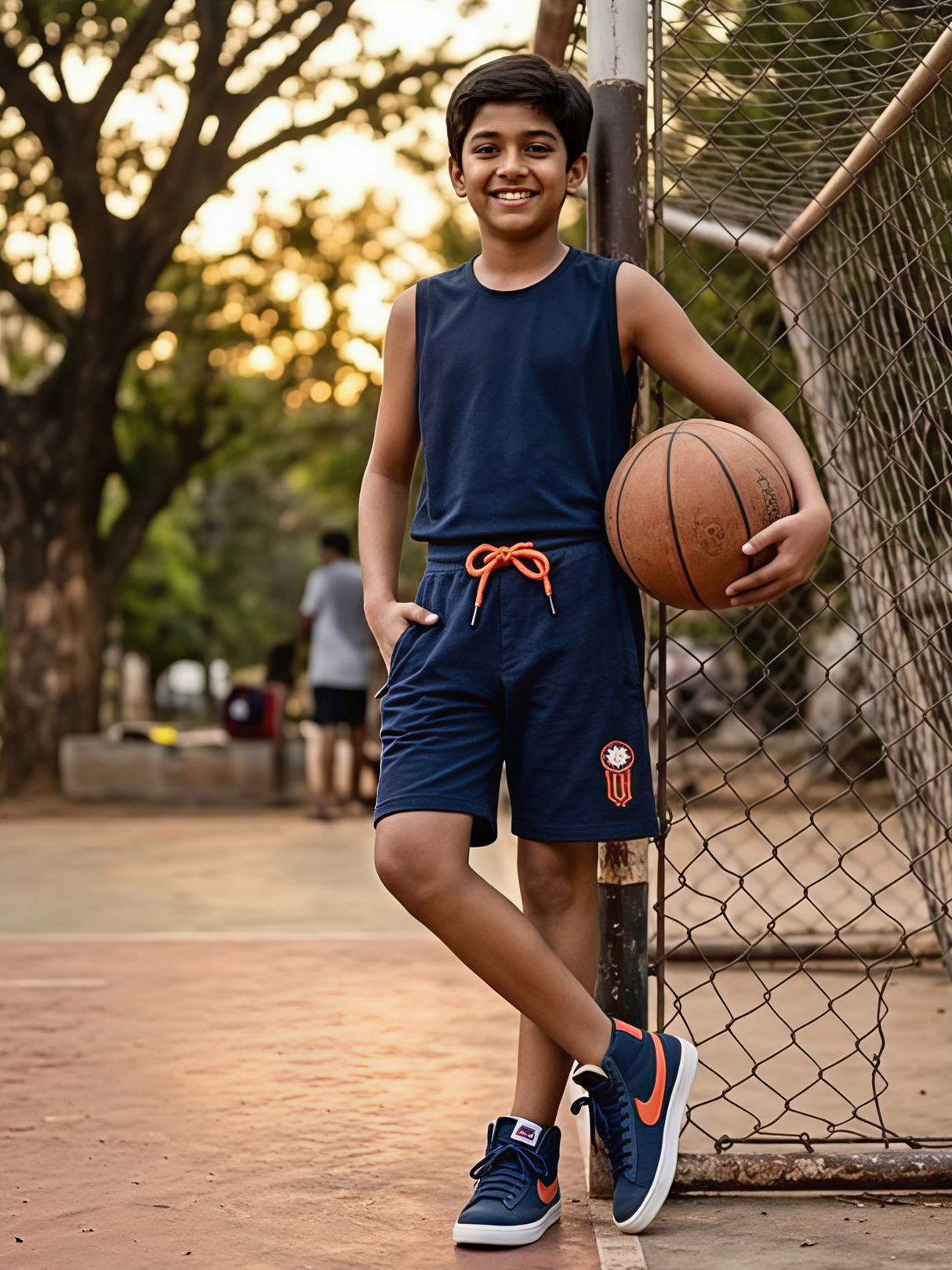 Boys' Performance Cotton Blend Athletic Shorts - Navy Blue