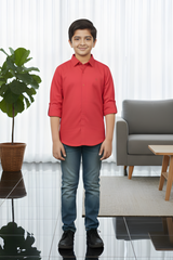 Boy's Vibrant Red Full-Sleeve Casual Shirt