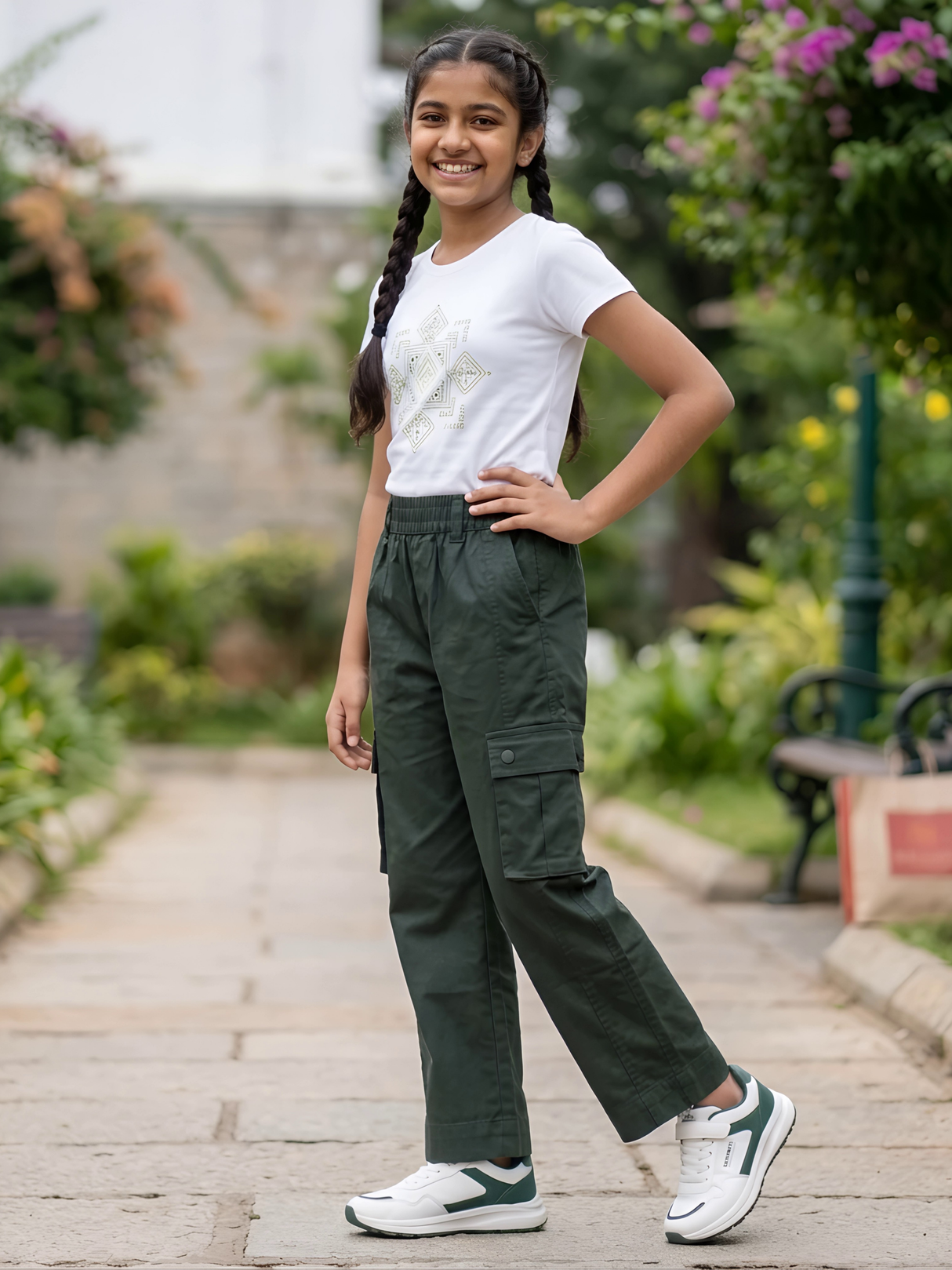 Girls Olive Green Cargo Pants