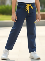 Boys' Navy Blue Performance Track Pants with Contrast Yellow Drawstring