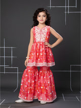 Girls Traditional Sleeves Less Sharara Set - Rani