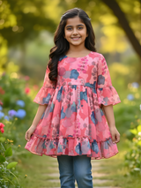 Rosewater Garden Pink Floral Ruffle Frock for Girls