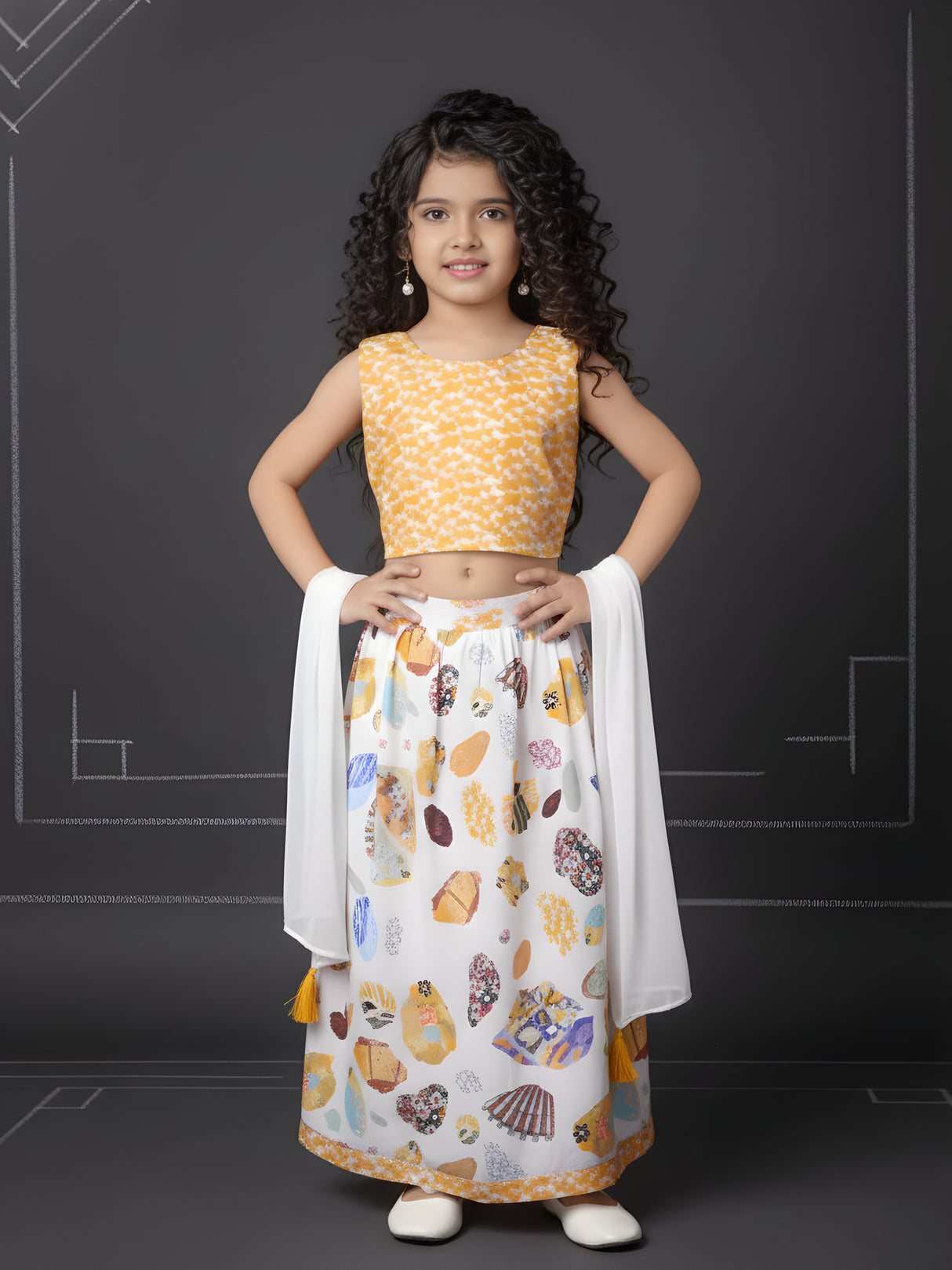 Girls' Festive Multi-Color Printed Lehenga Set