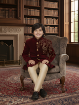 Boys' Maroon Velvet Indo-Western Sherwani with Gold Embroidery and Silk Trousers