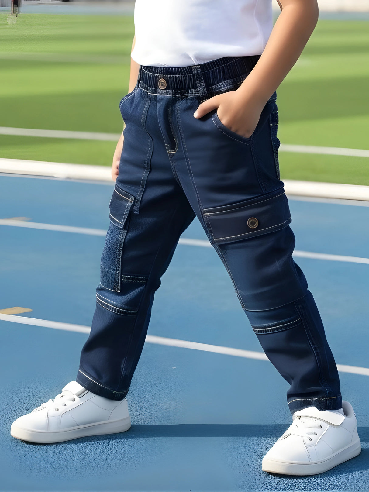 Boys Dark Blue Cargo Style Denim Jeans