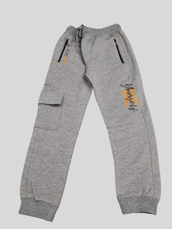 Boys’ Grey Cotton Jogger Pants – Casual Comfort with Zip Pockets & Cargo Style