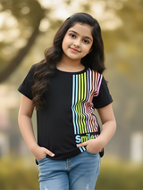Girls' Vibrant Rainbow Stripe Graphic Top