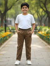 Boys' Brown Comfort-Waist Chino Pants