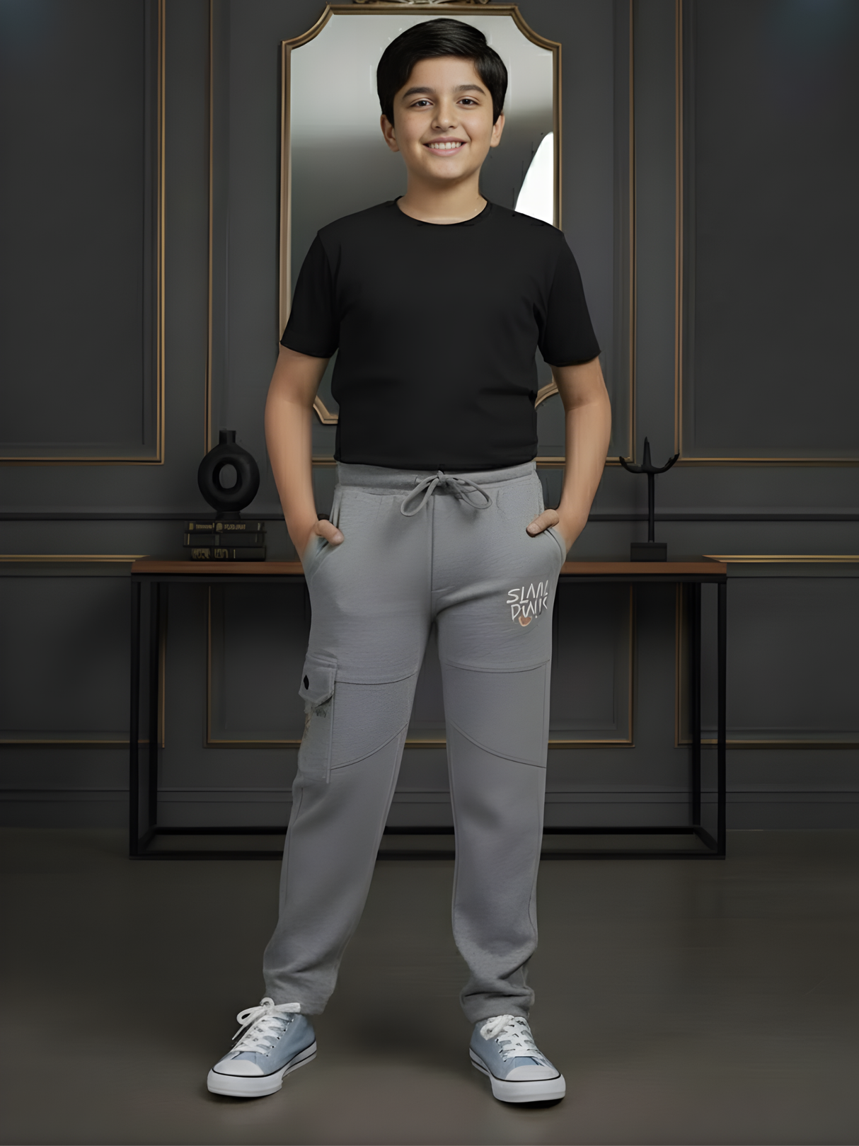 Boys' Heather Grey Graphic Active Track Pants