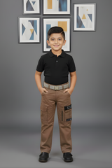 Boys’ Rugged Brown Utility Cargo Pants with Built-in Belt