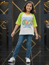 Girls' Vibrant Green Pixel Bunny Raglan T-Shirt