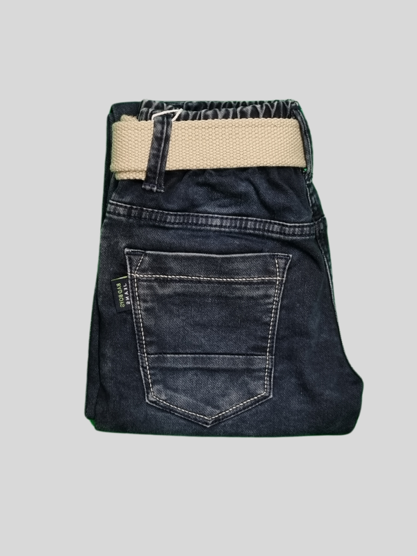 Light Blue Casual Pants - Dark, Plain, Full Elastic Waistband