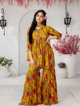 Girls Traditional 3/4th Sleeves Sharara Set - Yellow