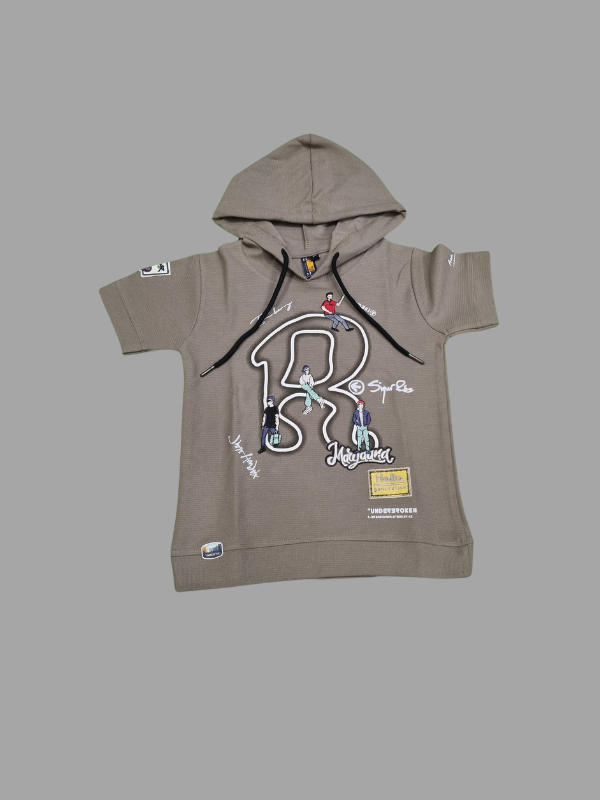 R-Graphix Street Hoodie Tee – Short Sleeve Urban Style T-Shirt for Teens -Gray