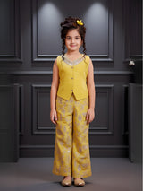 Girls' Festive Mustard Yellow Vest and Embroidered Palazzo Set