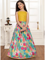 Girls' Playful White & Orange Seashell Print Lehenga Set