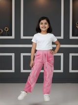 Girls' Pink Marble Print Wide-Leg Cargo Track Pants