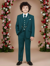 Boys' Teal Blue 5-Piece Formal Suit Set with Vest and Tie