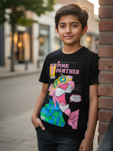 The Pink Panther 'Goes Hollywood' Retro Graphic Kids' Black T-Shirt.