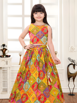 Girls' Bright Yellow/Orange Embroidered Cape Top & Palazo Set (2-Piece)