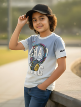 Boys'Blue Headphone Graphic Tee with Retro Street Vibe