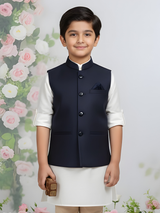 Boys Party Waist Coat with Shirt High Neck-Green