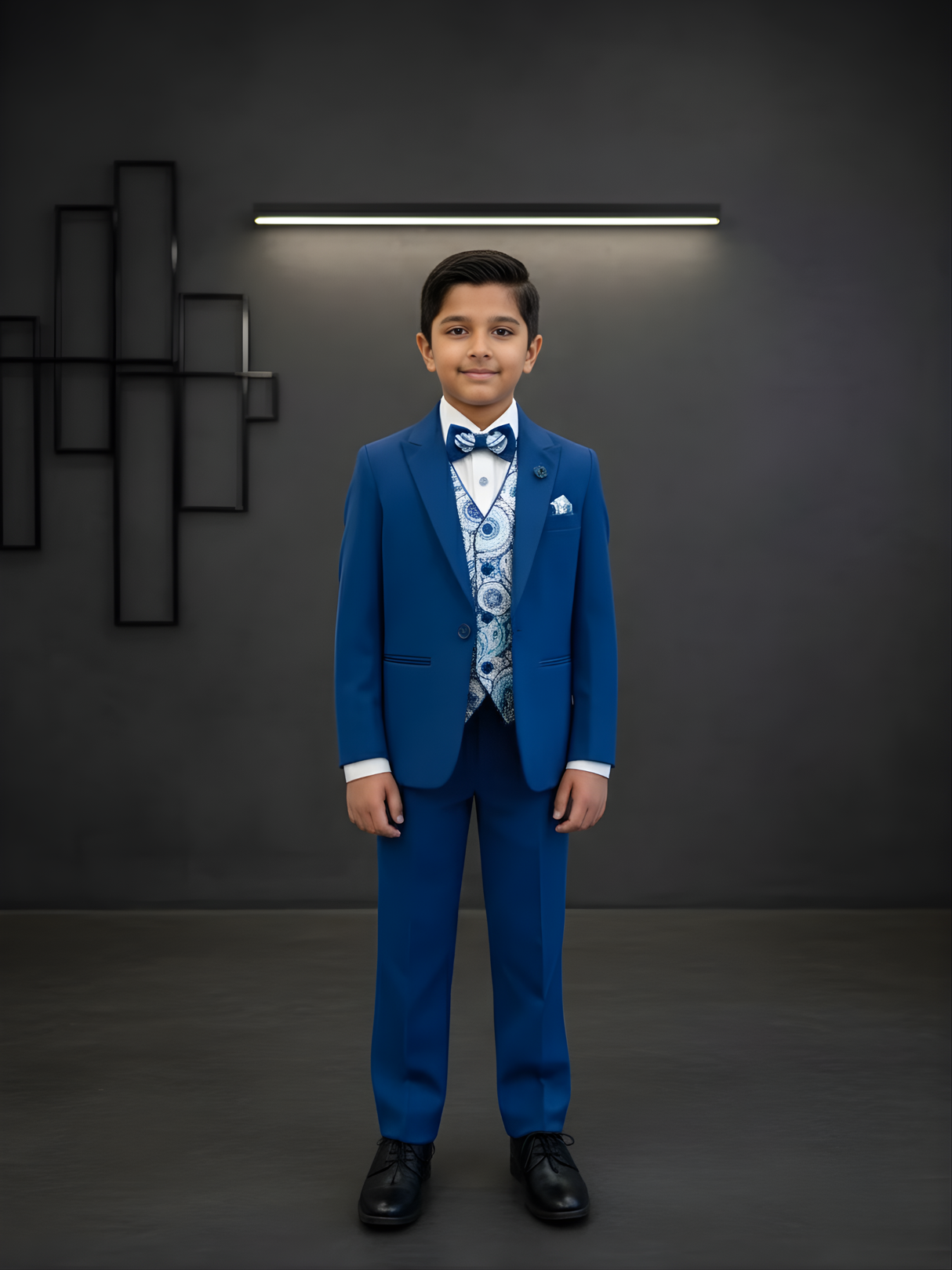 Boys' Royal Blue Formal 5-Piece Suit Set with Paisley Waistcoat