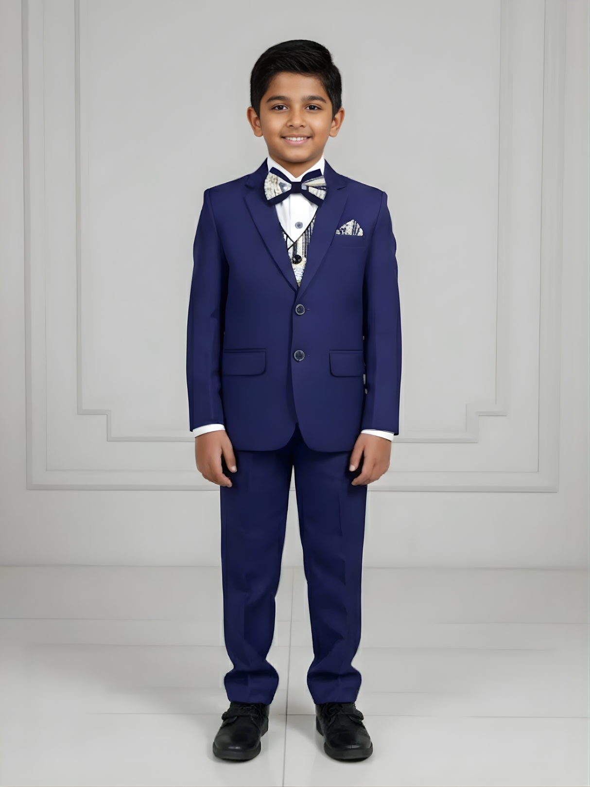 Boys' Midnight Black Textured Jodhpuri Suit with Gold Accents