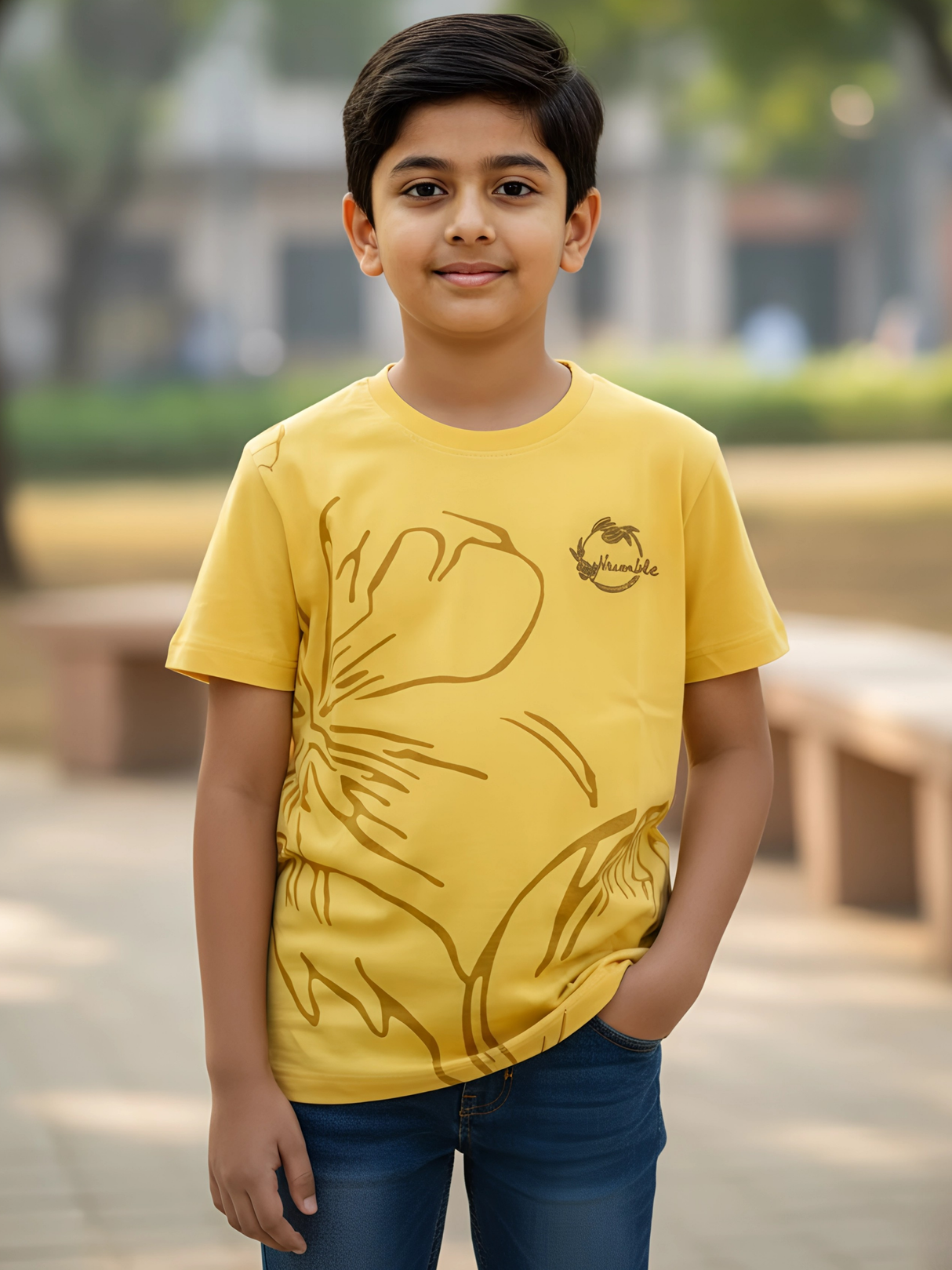 Kids' Subtle Floral Graphic T-Shirt - Sun Yellow.