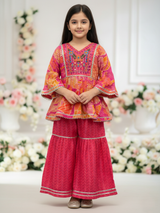 Girls Pink & Orange Ethnic Dress Set- Traditional Party Wear