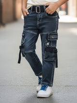Boys Rugged Grey Cargo Jeans with Black Belt