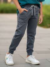 Boy's Sporty Grey Cotton Blend Joggers