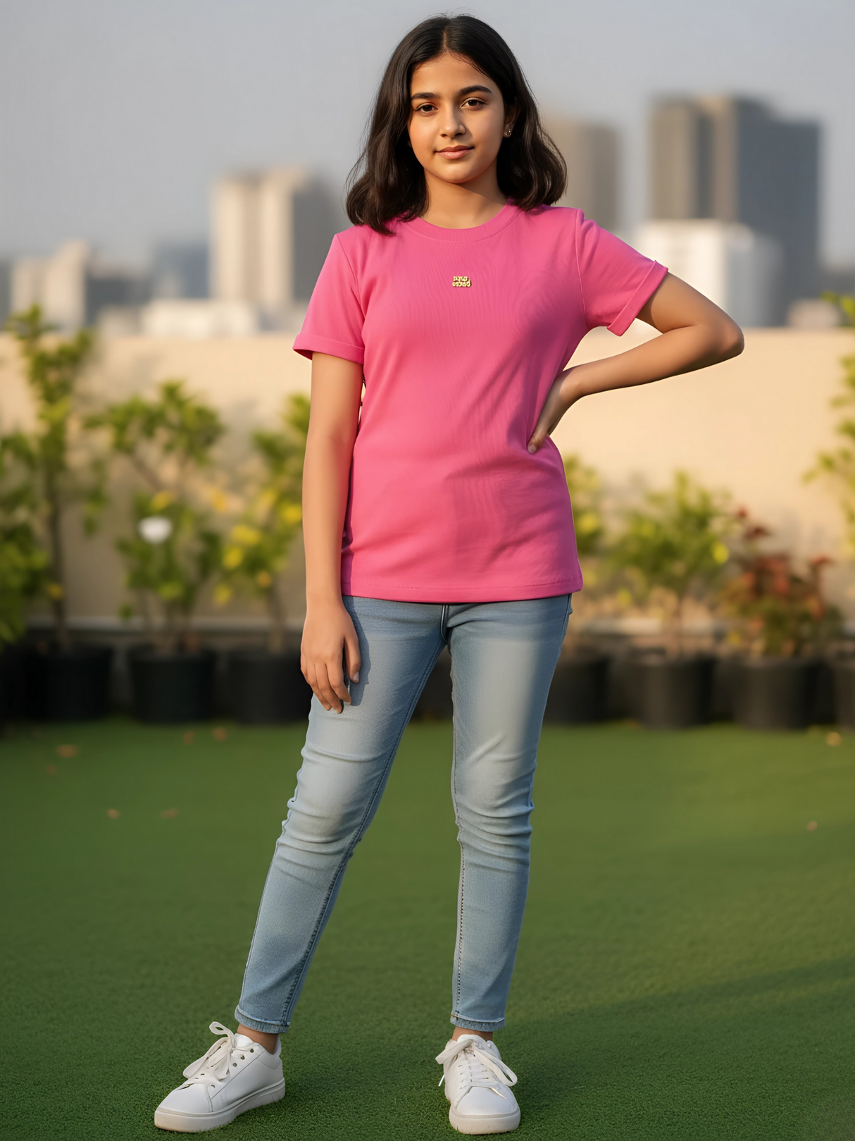Vibrant Pink Cotton Blend Girl’s Top