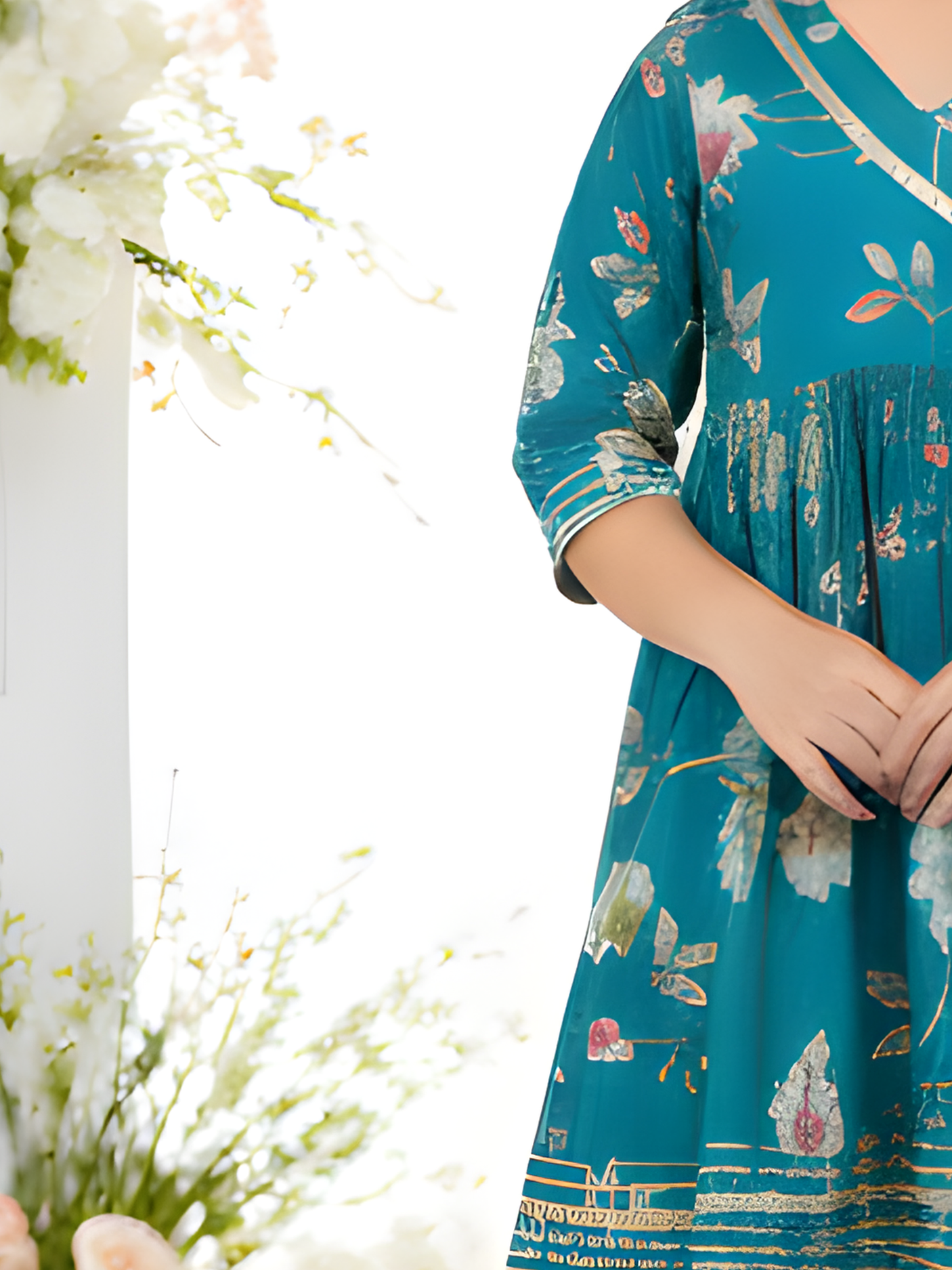 Girls' Cheerful Lime Green Print Angrakha Kurti and Sharara Skirt Set