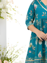 Girls' Cheerful Lime Green Print Angrakha Kurti and Sharara Skirt Set