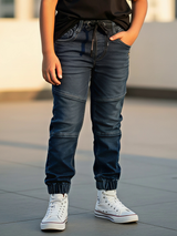 Boys' Navy Blue Panel Textured Jogger Jeans