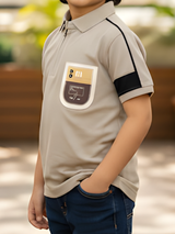 Boys' Sporty Grey Quarter-Zip Polo T-Shirt
