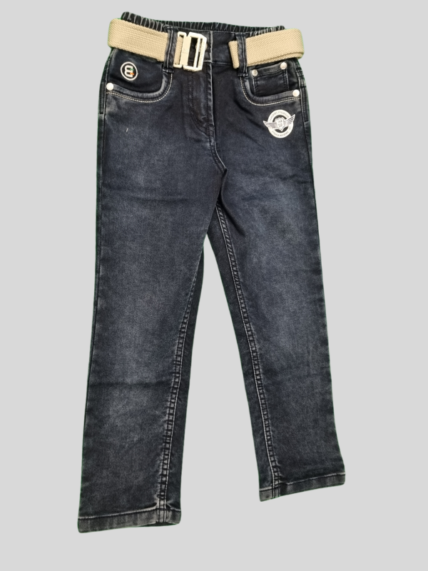 Light Blue Casual Pants - Dark, Plain, Full Elastic Waistband