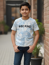 Kids' 'Be Kind' Peace Graphic T-Shirt - Blue Abstract Wash.