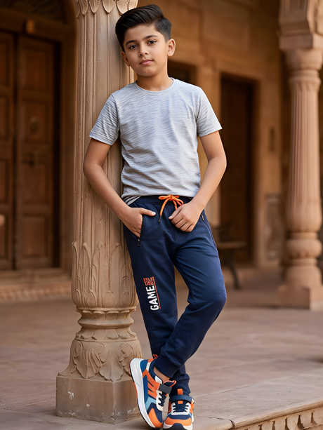 Boys Navy Blue Graphic Print Casual Track Pant