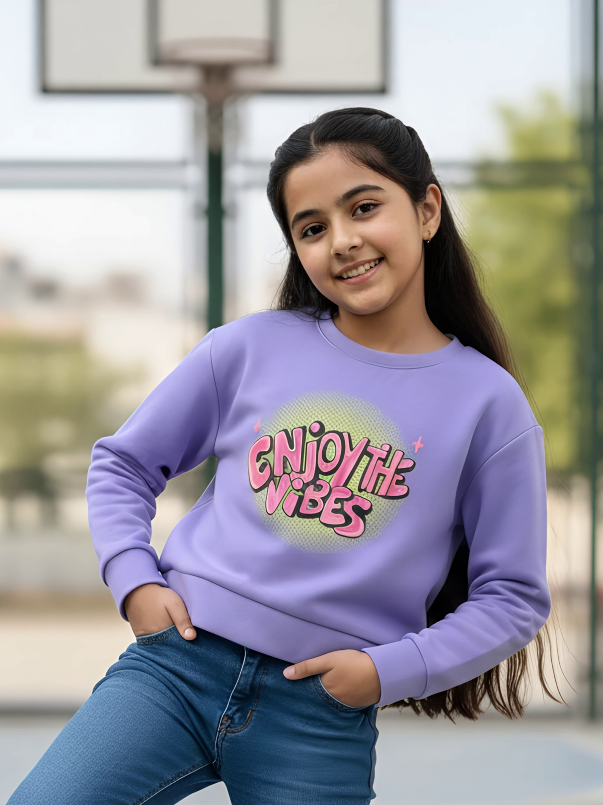 Girls "Enjoy The Vibes" Graphic Sweatshirt