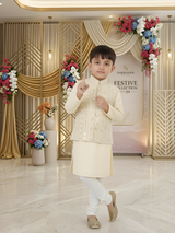 Boys' Cream Kurta Pajama Set with Multi-Color Embroidered Waistcoat