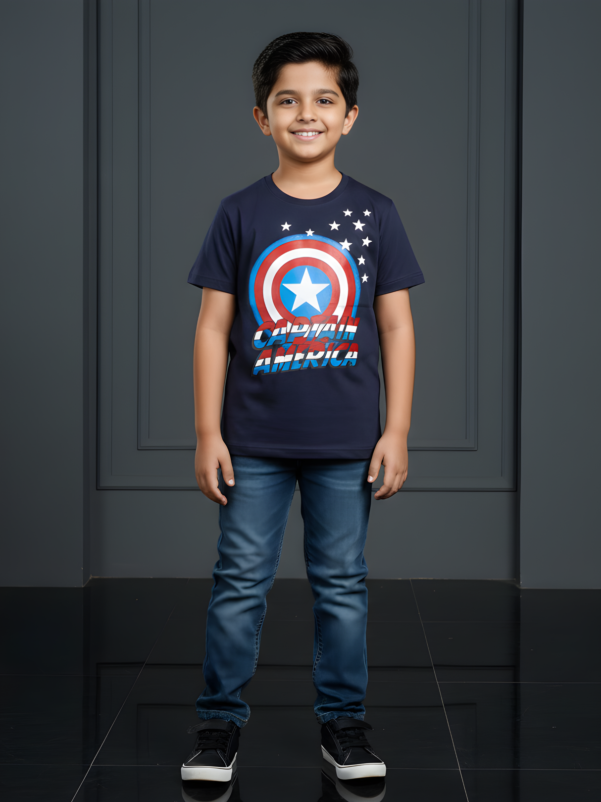 Boys' Navy Blue Captain America Shield Graphic T-Shirt