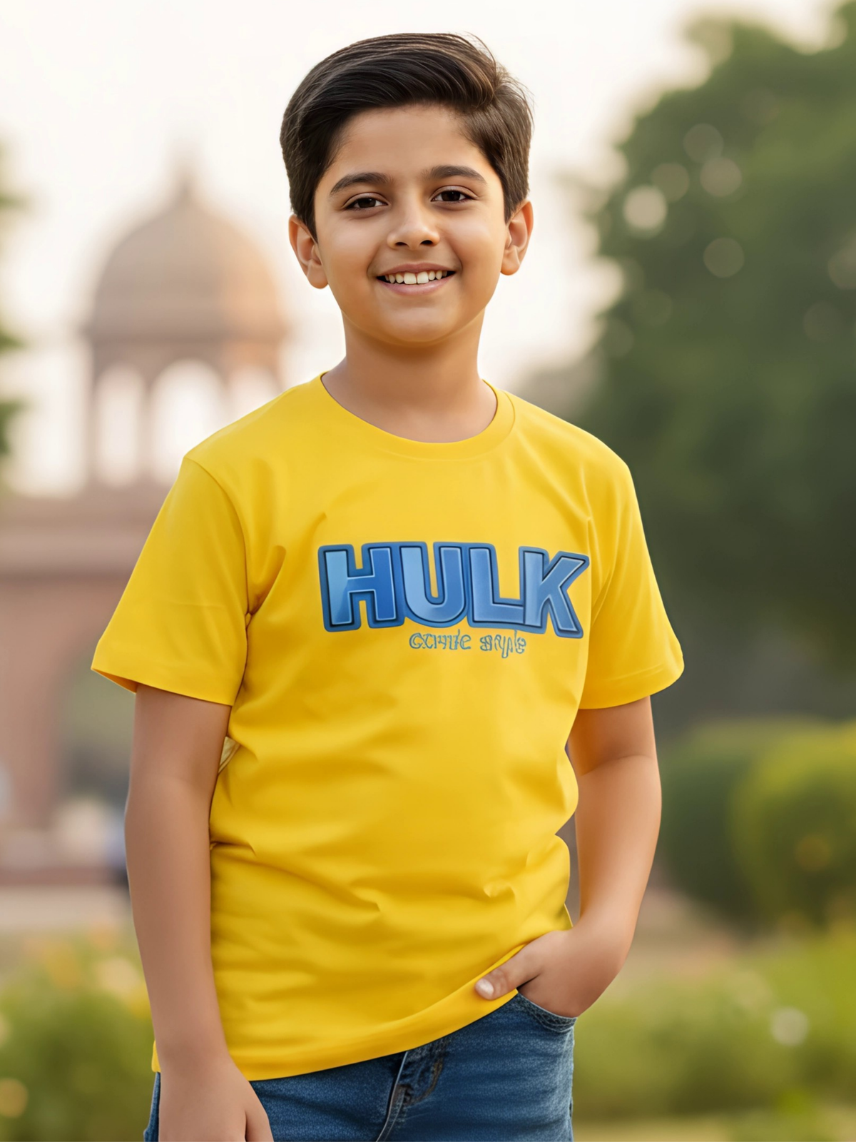 Boys' "HULK" Comic Style Graphic T-Shirt - Vibrant Yellow