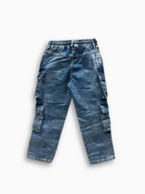 Boys' Light Blue Denim Cargo Pants with Drawstring Waist.