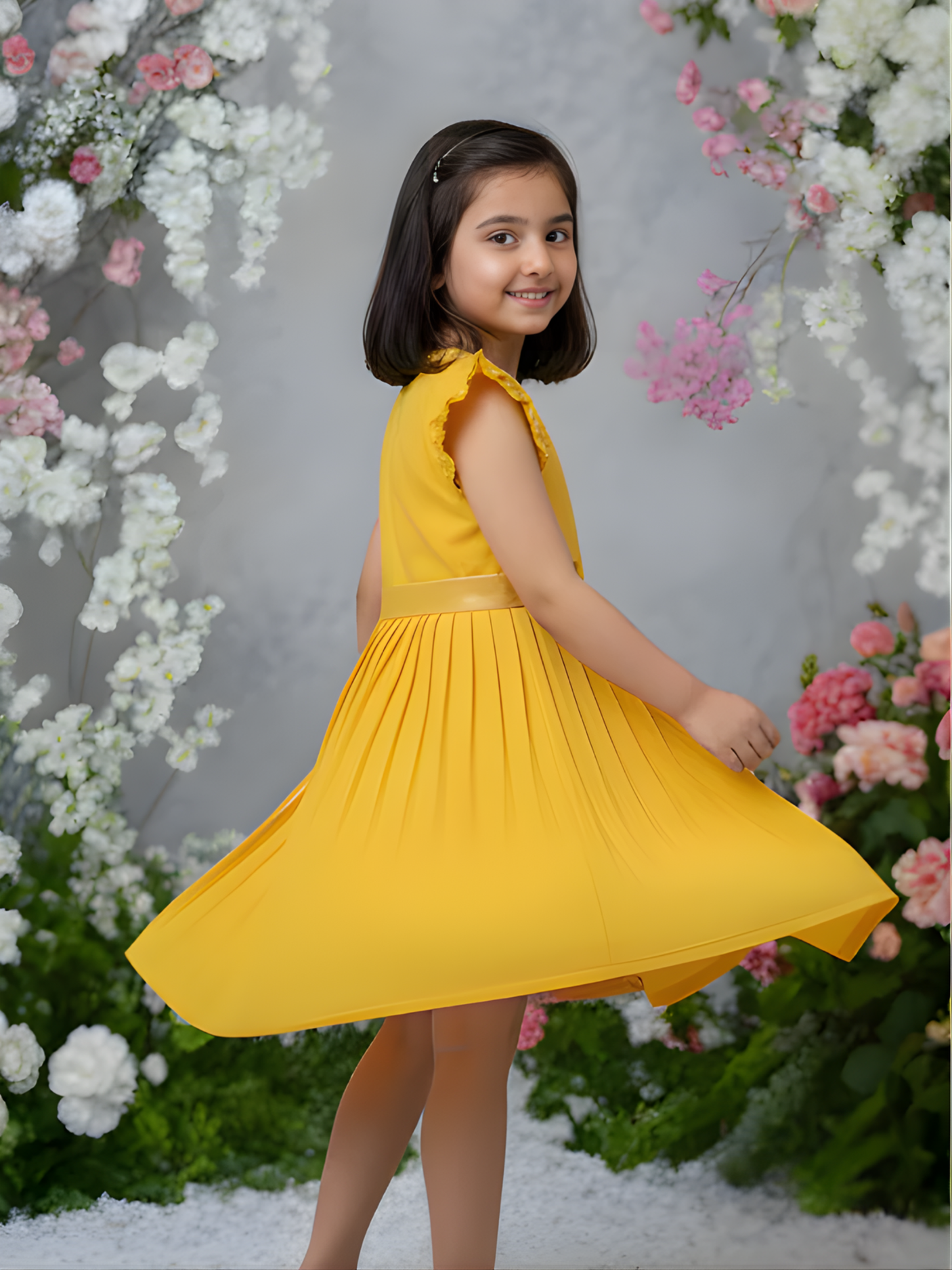 Girls Casual Printed Cotton Frocks - Yellow