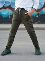 Boys' Olive Green Slim-Fit Track Pants
