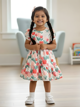 Girls' Mint Green Tulip & Bunny Print Tiered Summer Frock