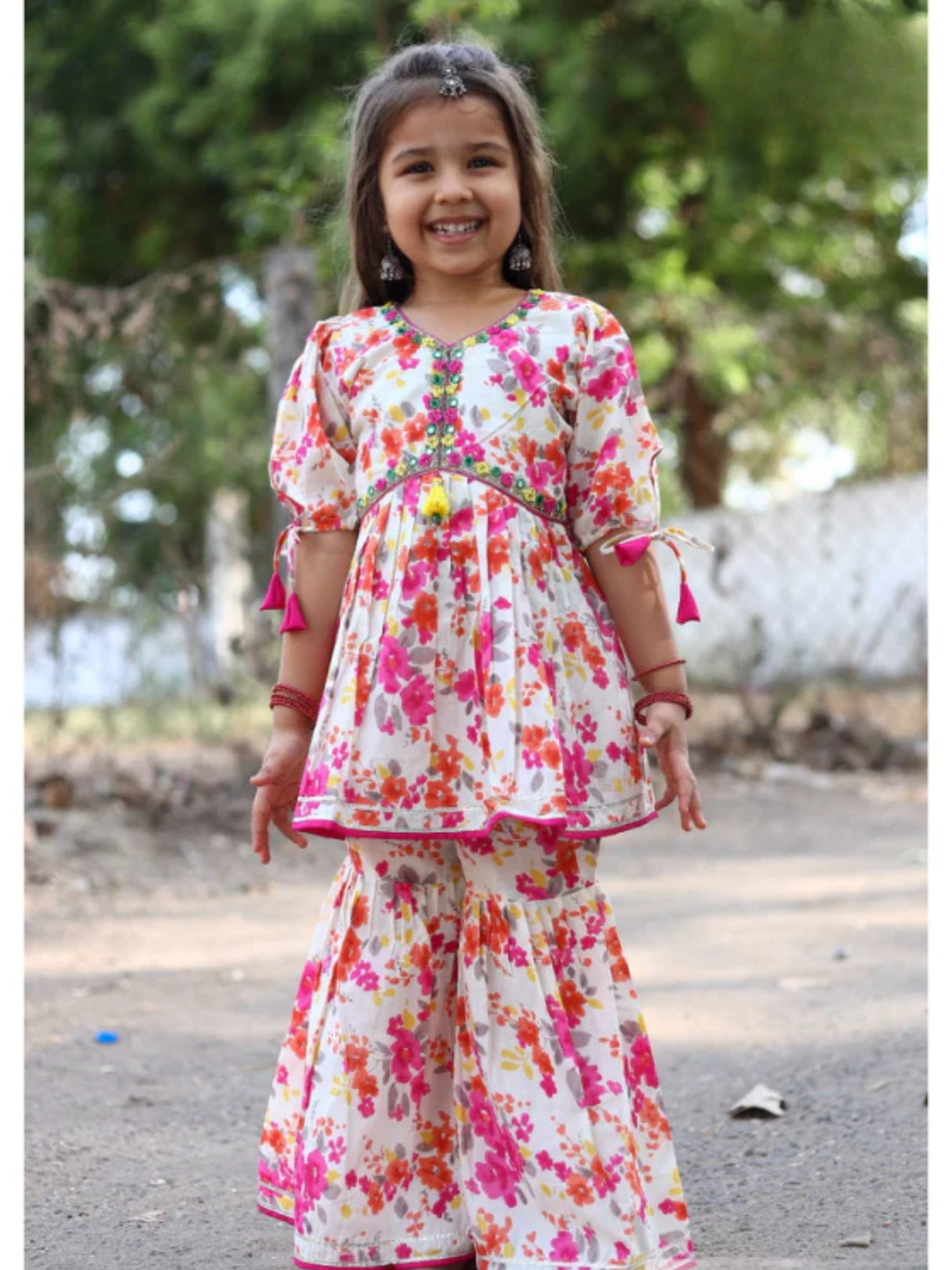 Girls Traditional Half Sleeves Sharara Set - Pink